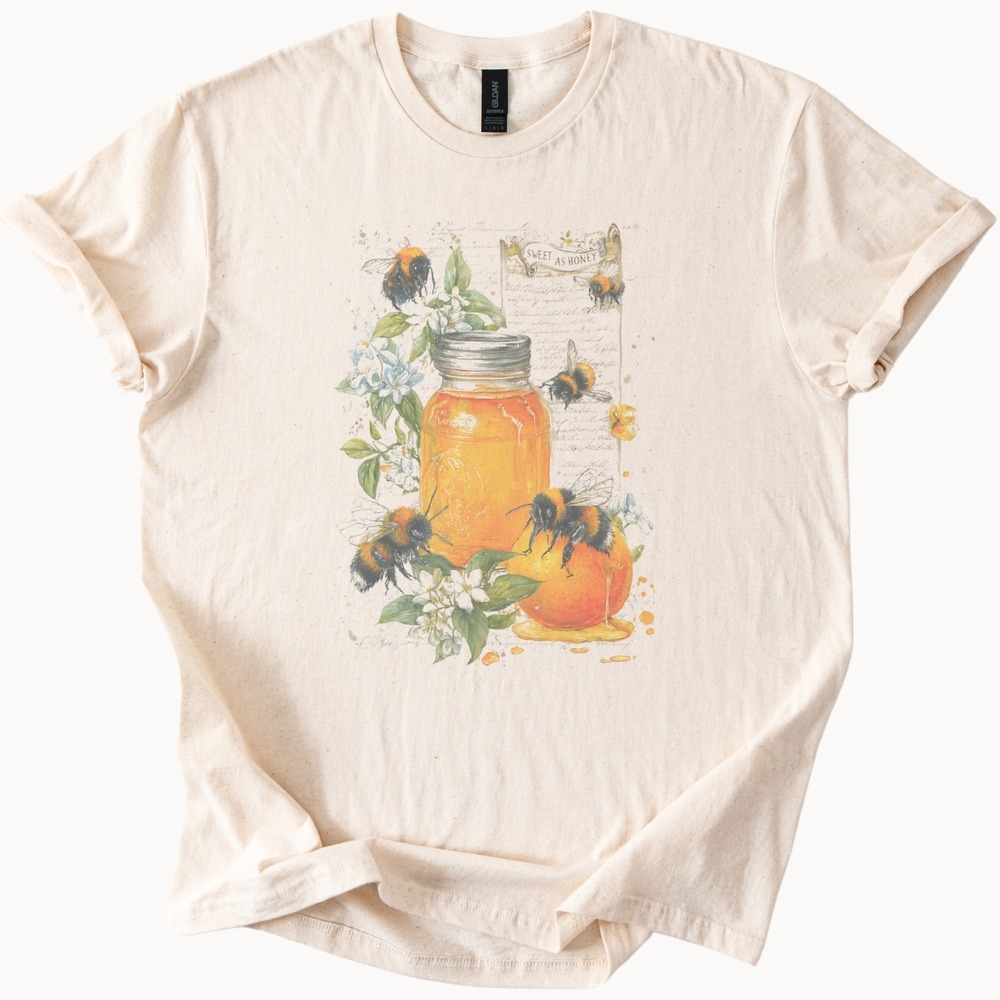 Sweet as Honey Graphic Tee Bee Jar Watercolor Art Natural